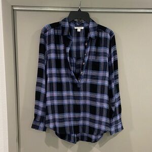 beachlunchlounge Blue and Black Plaid Top